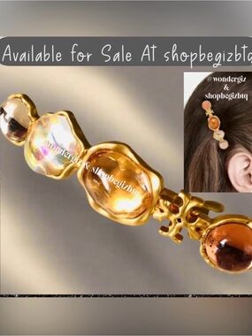 🆕Tory Burch Authentic Roxanne Gold & Orange Tones With Tory Logo Hair Barrette